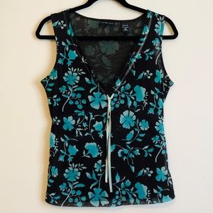 New York & Company Brown and Green Floral Top XS